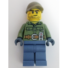 cty683 Volcano Explorer - Male, Shirt with Belt and Radio, Dark Tan Cap with Hole, Crooked Smile and Scar 